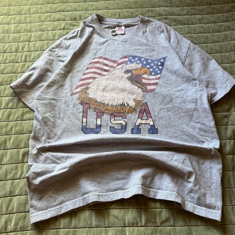 Vintage Y2K USA Bald Eagle Grey TShirt